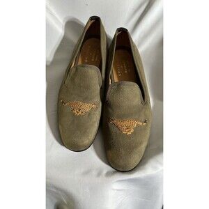 Shipton Heneage loafers Green Velvet Slippers with Cheetah Motif Sz. 9